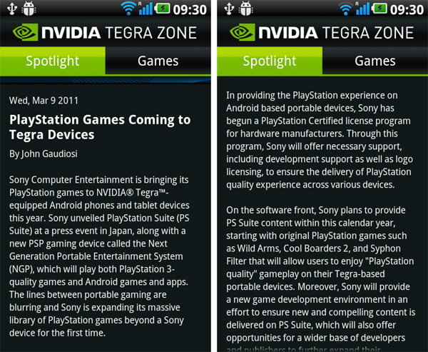 Playstation games coming to Android with NVIDIA Tegra Zone