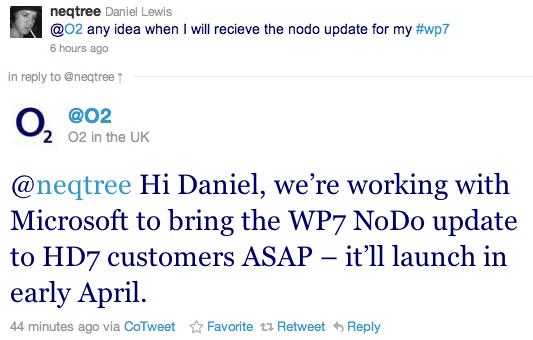 O2 UK customers will get first WP7 update “NoDo” early April