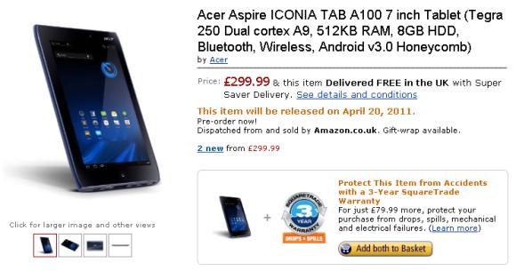 Acer Iconia Tab A100 gets £299.99 UK price tag