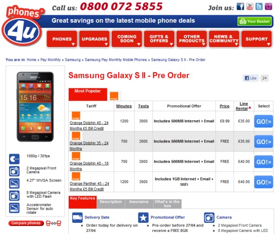 Phone4U Delivering Samsung Galaxy II on the 27th April – UPDATE!
