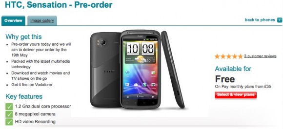Vodafone puts HTC Sensation up for Pre-Order