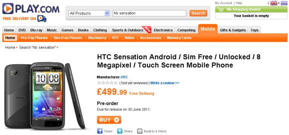 Retailer lists HTC Sensation pricing