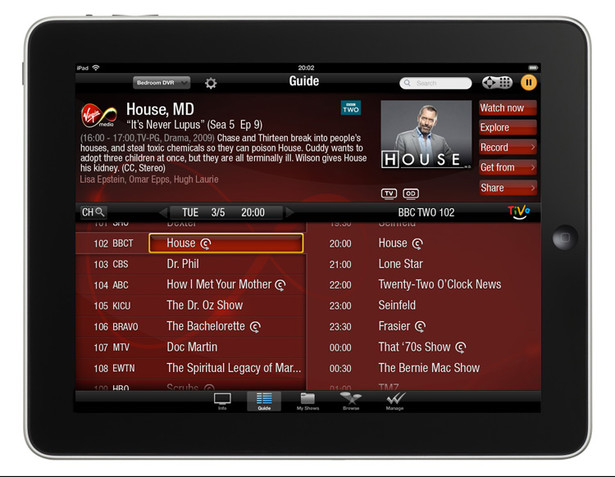First photo of Virgin Media’s TiVo app appearing on iPad screen