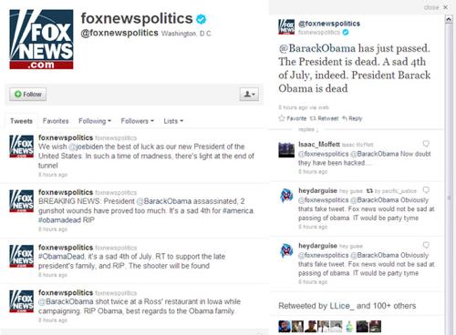 Fox News Twitter account declares Barack Obama dead due to hack