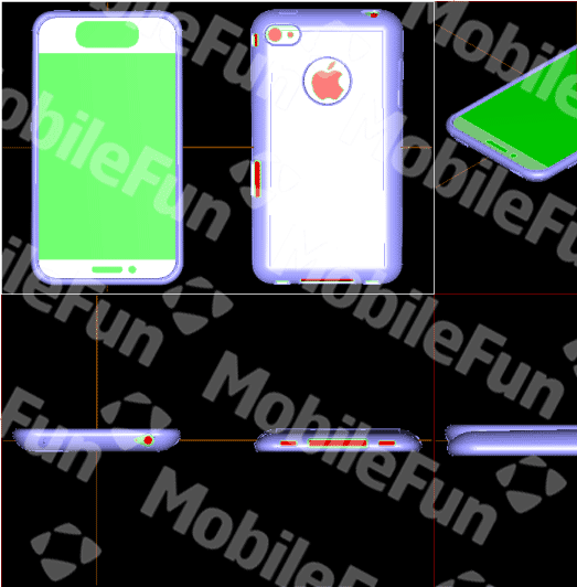 Supposed iPhone schematic, points to a larger edge to edge display, curved back and larger home button.