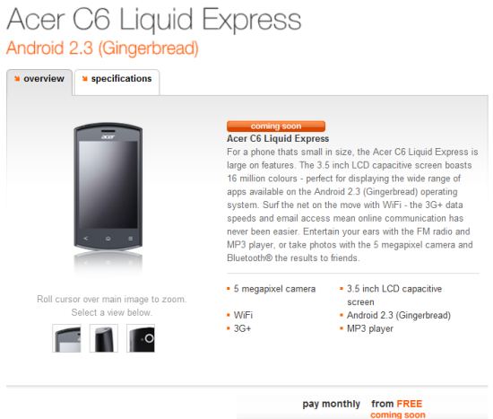 Mystery Acer C6 Liquid Express Android Smartphone appears on the Orange website
