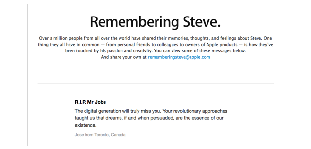 “Remembering Steve” website receives over 1-million messages in just a few hours