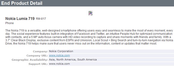 Nokia Lumia 719 Leaked By Bluetooth SIG?