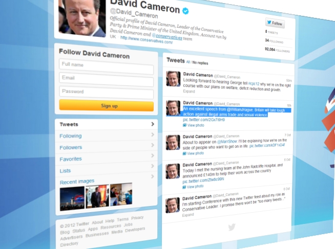 UK PM starts up @David_Cameron Twitter account