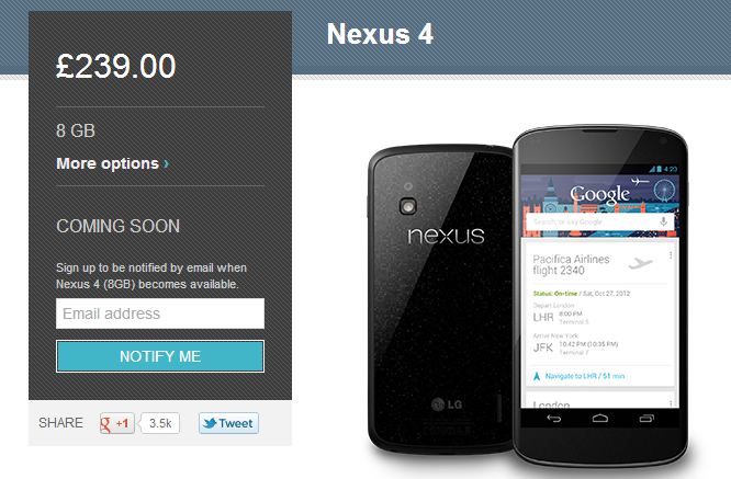 Google sold out of both Nexus 4 models in the UK already