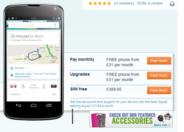 SIM-Free Google Nexus 4 now available in the UK