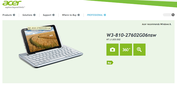 Acer Iconia W3 8.1-inch tablet appears on official Finnish website