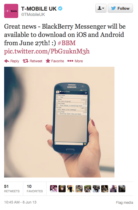 T-Mobile BBM Tweet