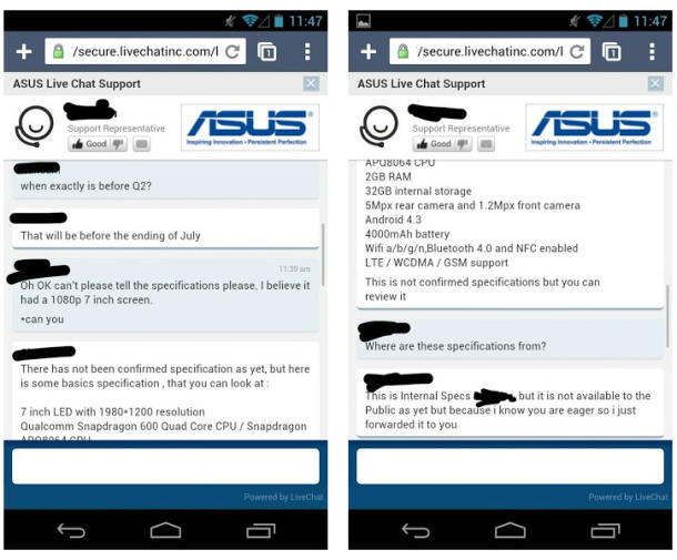 Google Nexus 7 2nd generation specifications leaked via Asus support?