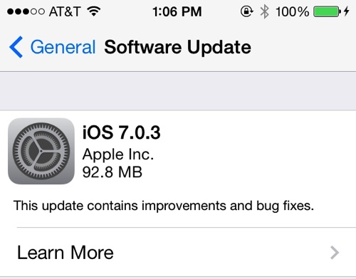 Apple iOS 7.0.3 update to fix iMessage issues, add Reduce Motion option and more
