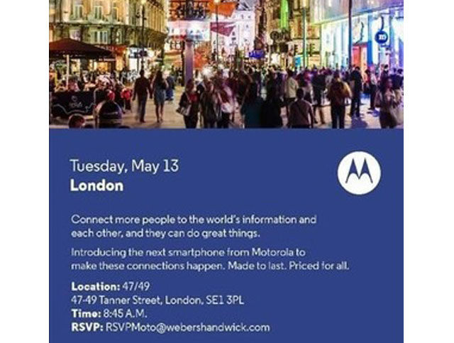 Motorola to Launch the Moto E on May 13th press Event?