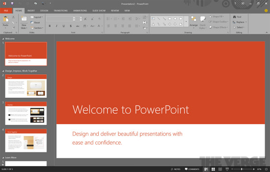 Leaked screenshot of the upcoming version of PowerPoint in Office 16.