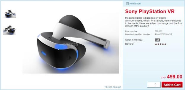 PlayStation VR Unofficially Priced On Swiss Websites
